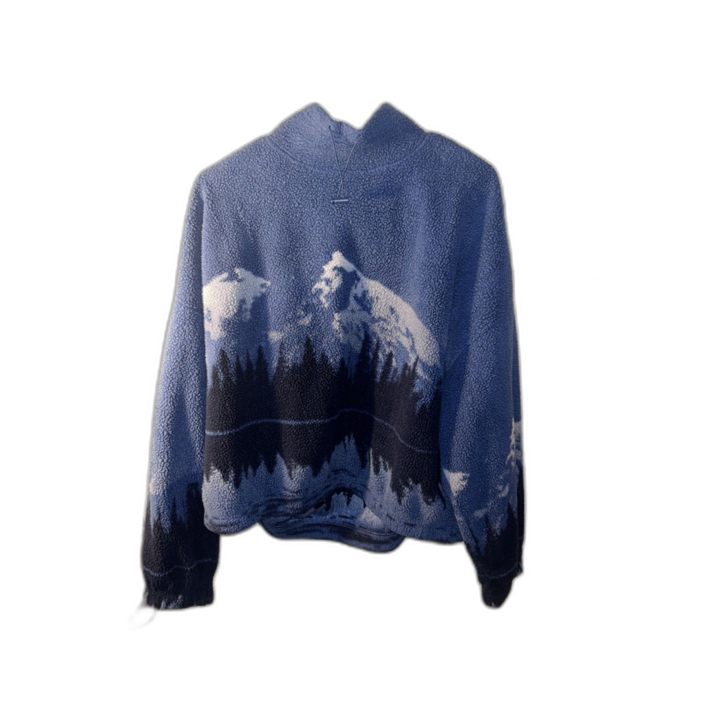 PacSun Blue Mountain Forest Sherpa Fleece Pullover Sweatshirt Size L
